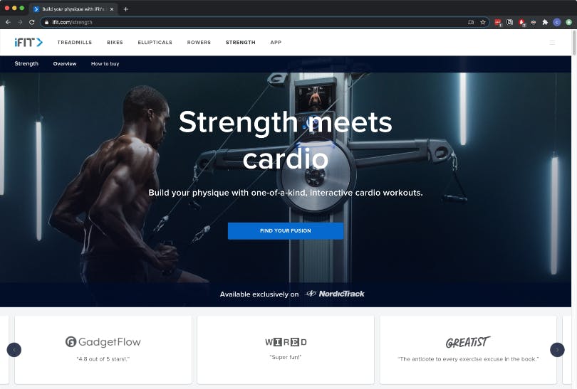 The Strength page of iFIT.com