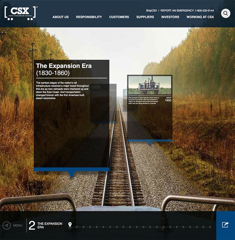CSX.com Interactive timeline screenshot